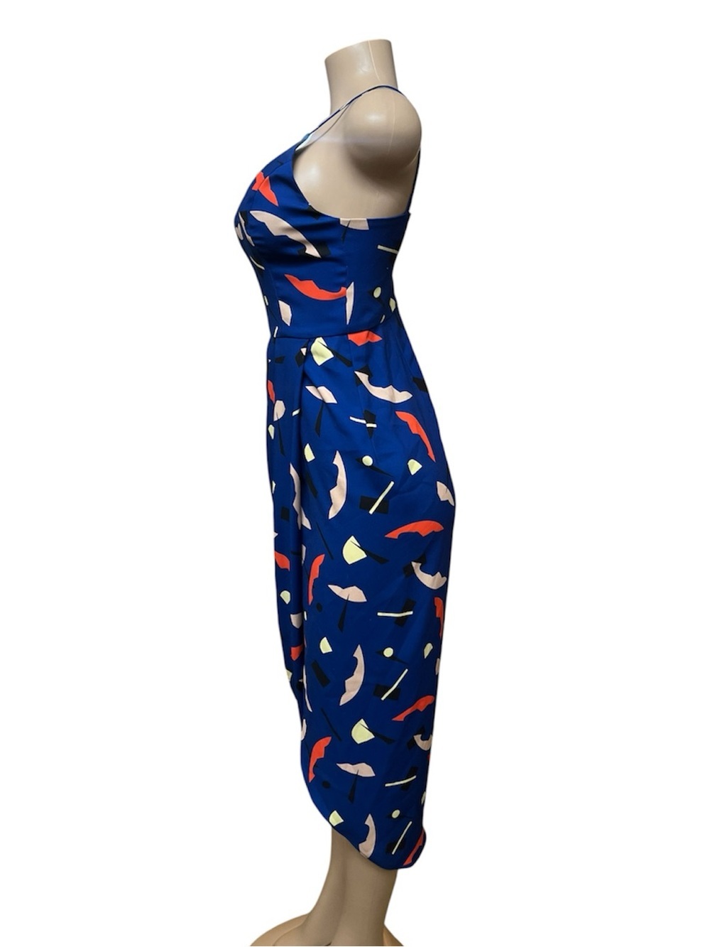 Shona Joy Navy Abstract Midi Slip Dress with Coral & Cream Accents - Picture 4 of 7